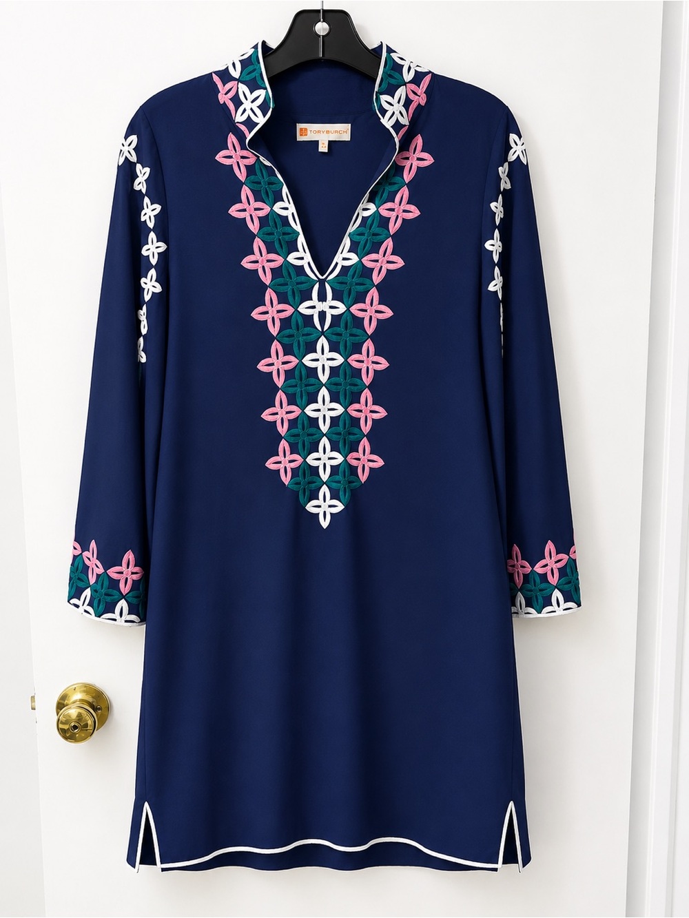 Jude Connally Navy Tunic Dress with Pink, Teal & White Embroidery